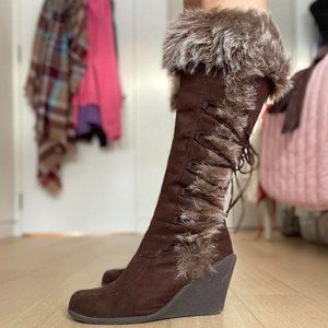 Y2K bimbo bratz fur suede calf high boots 🧸